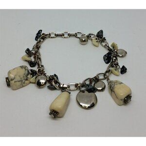 Silver tone chain stone dangle howlite stone charm style  dangle bracelet boho.